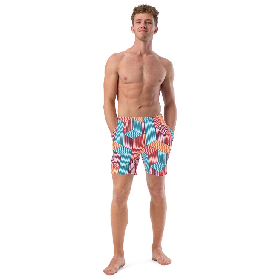 all over print recycled swim trunks white front 669d053613908