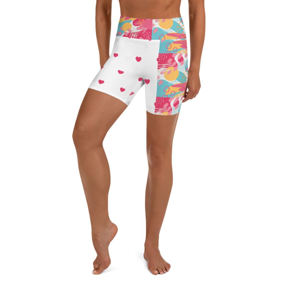 all over print yoga shorts white front 669f500066a97