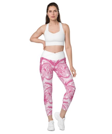 all over print recycled crossover leggings with pockets white front 66bfeb99ed269